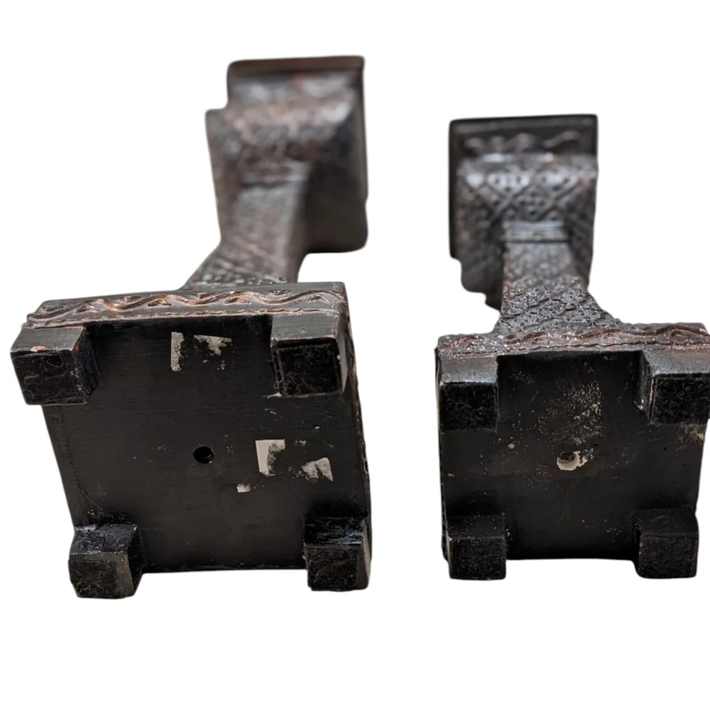 Vintage Restoration Hardware Hammered Bronze Pillar Candle Holders & Candles - Picture 10 of 11